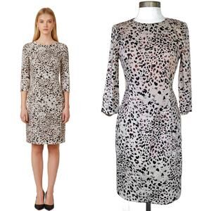 Black Halo Leopard Print Sheath Dress Beige Neutral Workwear Pencil Dress
